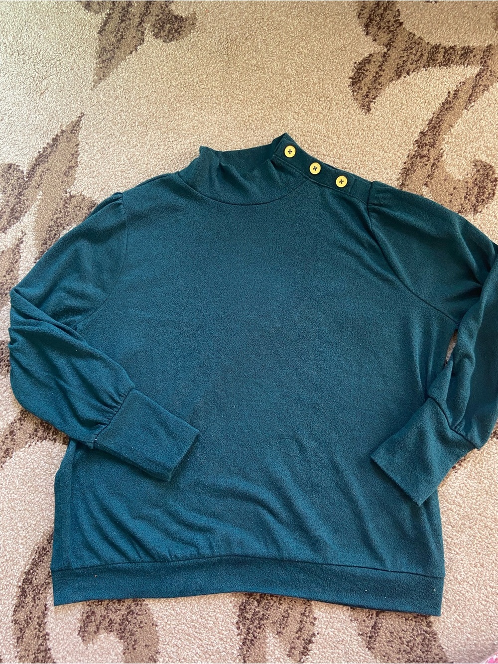 Banana Republic Emerald Green Mock Neck Sweater with Gold Buttons size M/ Petite